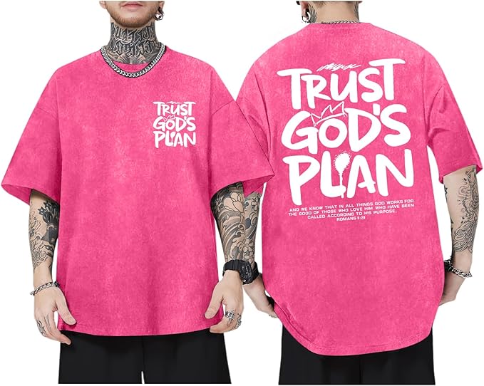 God Christian T-Shirt for Men – Trust God's Plan Jesus Faith Graphic Vintage Washed Cotton Oversized Tee